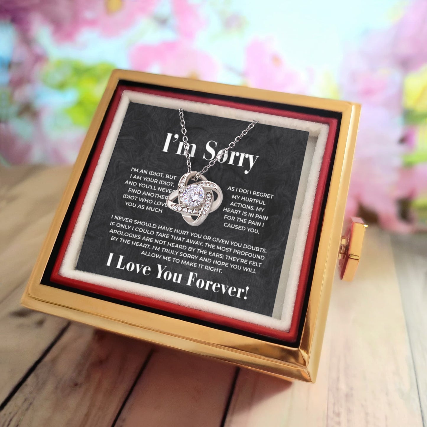 Apology Gift for her - I regret my hurtful actions - Loveknot necklace with Rotating Rose Gift Box