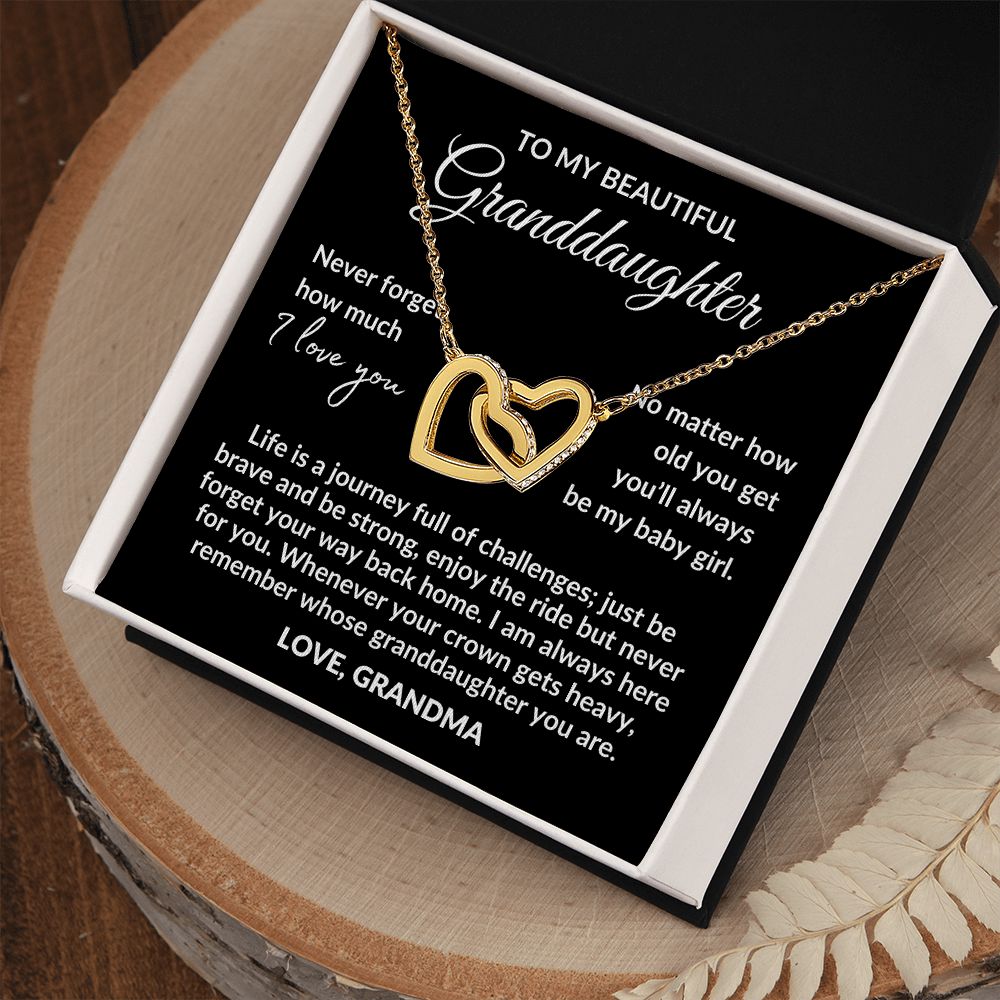 To my Granddaughter | Life is a journey | from Grandma | Interlocking hearts necklace