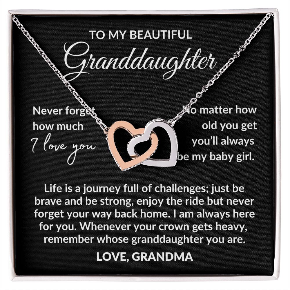 To my Granddaughter | Life is a journey | from Grandma | Interlocking hearts necklace