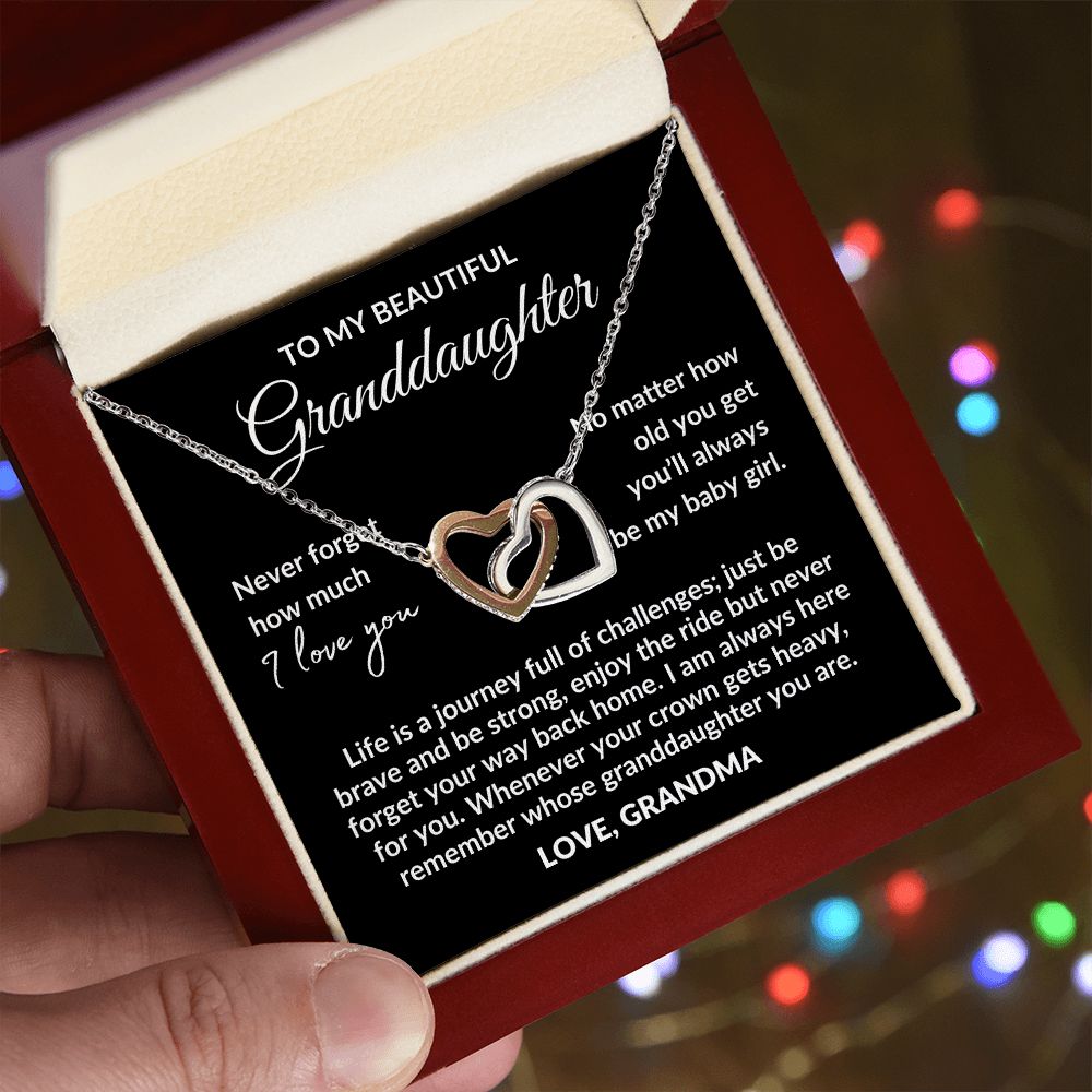 To my Granddaughter | Life is a journey | from Grandma | Interlocking hearts necklace