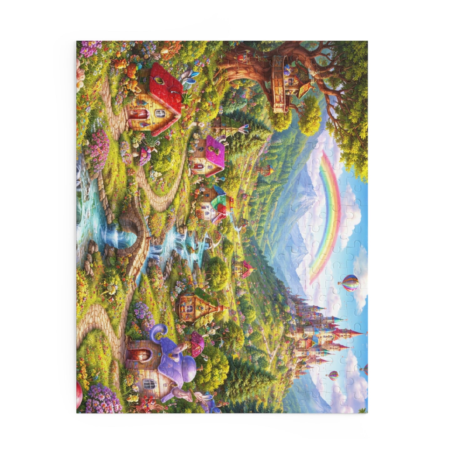 Fantasy Village Puzzle — Whimsical Castle & Rainbow Scene (120/252/500 pc)