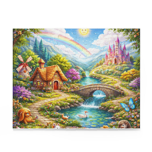 Fairy Tale Cottage Puzzle — Colorful Castle & Rainbow Landscape (120/252/500-Piece)