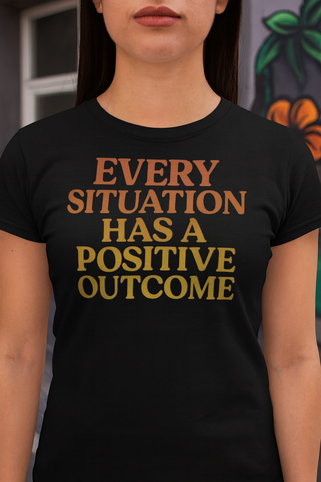 "Every Situation Has a Positive Outcome" Retro Fade Tee – Motivational Graphic Shirt