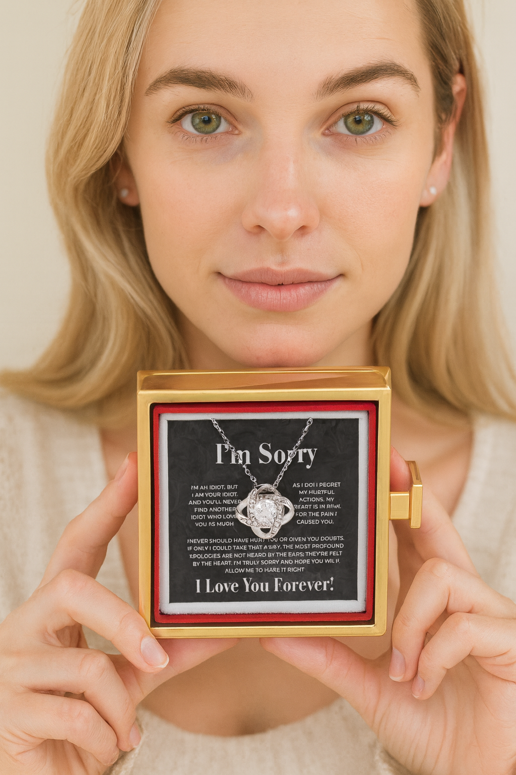Apology Gift for her - I regret my hurtful actions - Loveknot necklace with Rotating Rose Gift Box