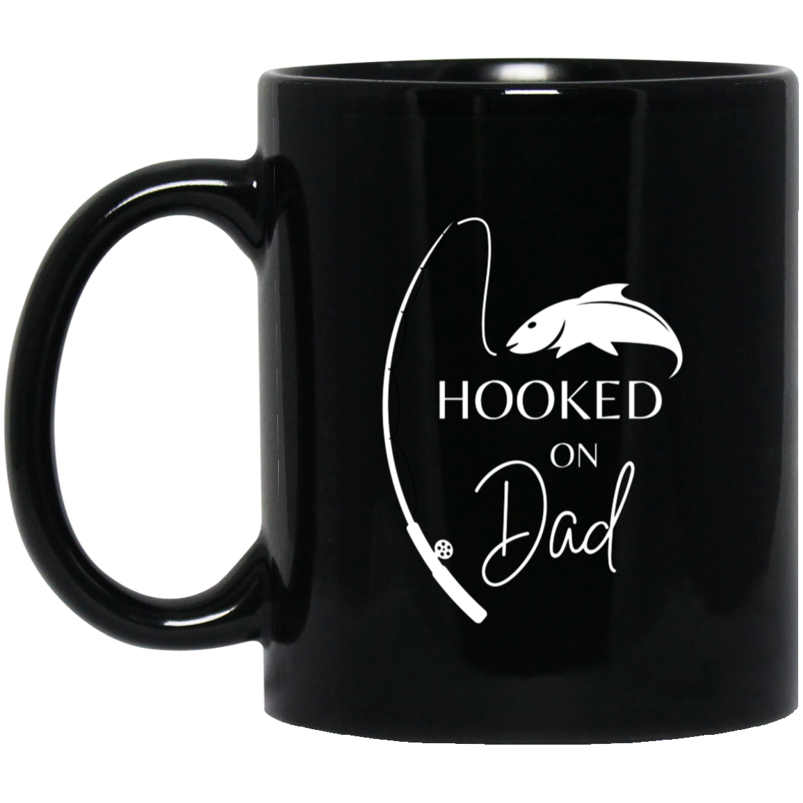 Hooked on Dad 11 oz. Black Mug