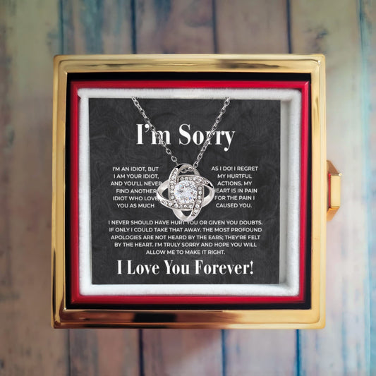 Apology Gift for her - I regret my hurtful actions - Loveknot necklace with Rotating Rose Gift Box