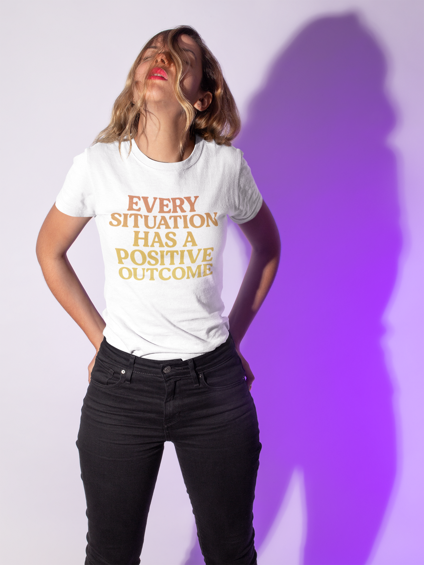 "Every Situation Has a Positive Outcome" Retro Fade Tee – Motivational Graphic Shirt