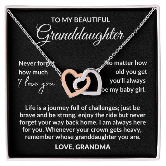 To my Granddaughter | Life is a journey | from Grandma | Interlocking hearts necklace